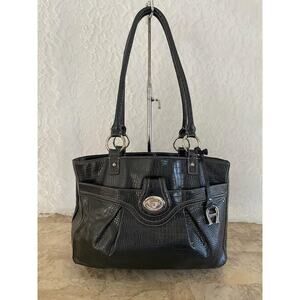 VTG ETIENNE AIGNER black Croc embossed leather satchel/shoulder bag purse